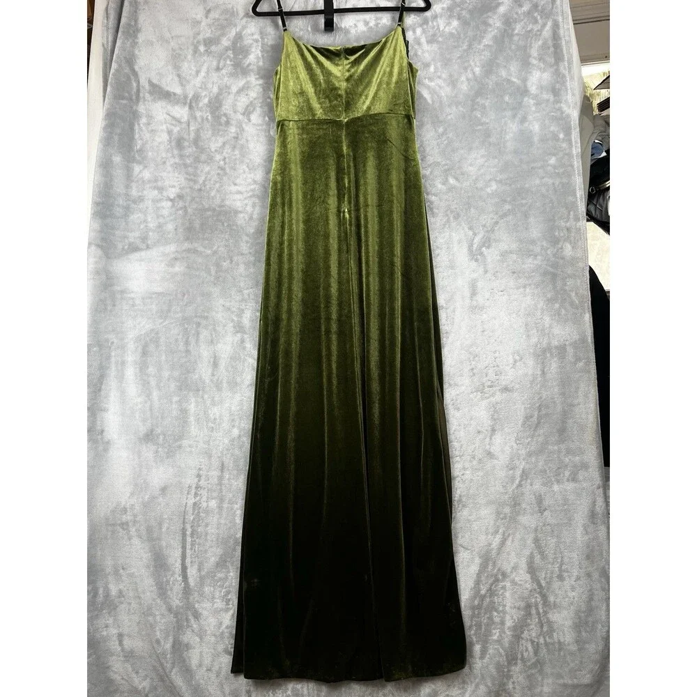 Revelry‎ Dress Sky Velvet Olive Green  Sleeveless Formal Double slits  Womens 8
